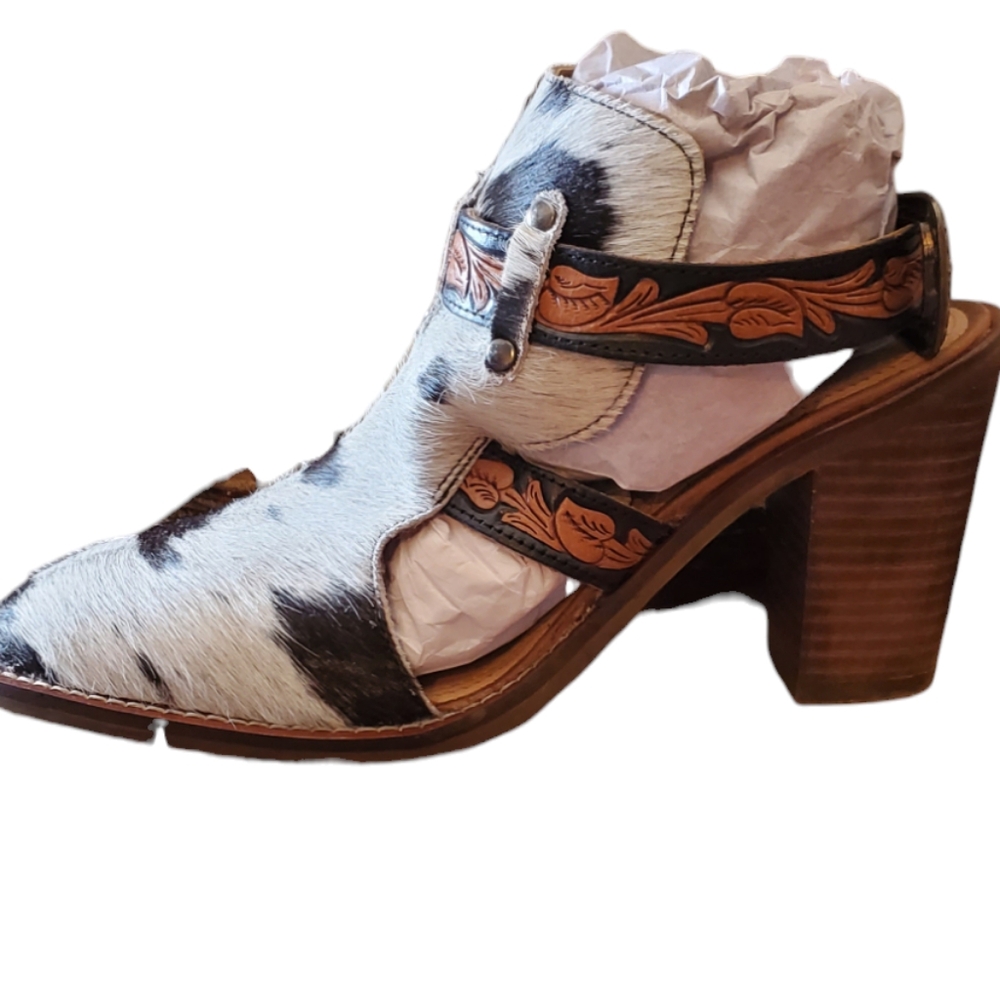 Myra SIZE 6  Black & White Haircalf Heeled Sandal Boot - Picture 12 of 15